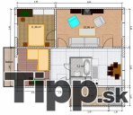 Pôdorys 3-izbového bytu s veľkou komorou a balkónom